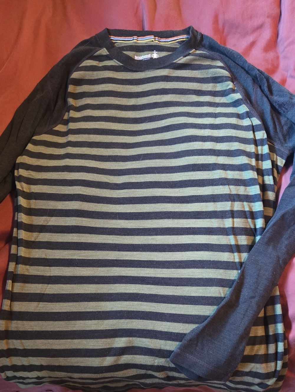 Smartwool Olive and Green Striped Merino Wool Long-Sleeve